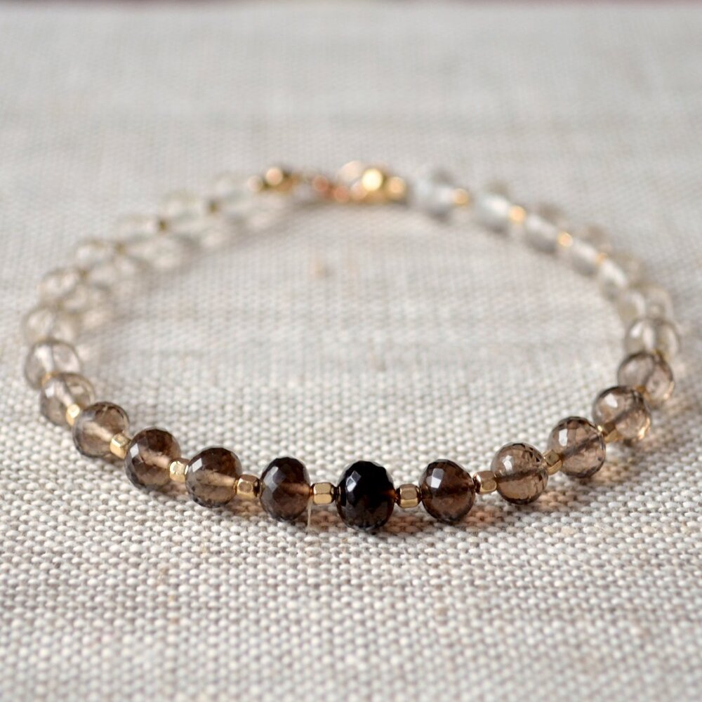 Real Smoky Quartz Gemstone Beaded Bracelet